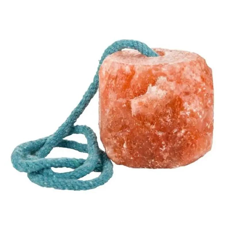 Gatsby Himalayan Rock Salt 2lb salt lick with blue rope, pink Himalayan block StateLineTack