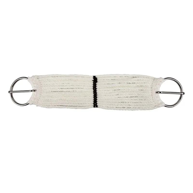 Tabelo Rayon Pony Cinch 15-Strand by StateLineTack; white rope cinch with central black stripe and metal end rings