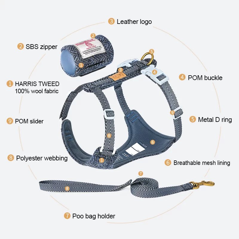 TrueLove Harris Tweed Dog Harness, Leash &amp; Poop Bag Set TLH2912