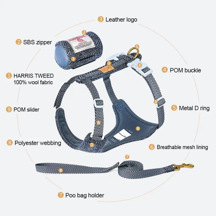TrueLove Harris Tweed Dog Harness, Leash &amp; Poop Bag Set TLH2912