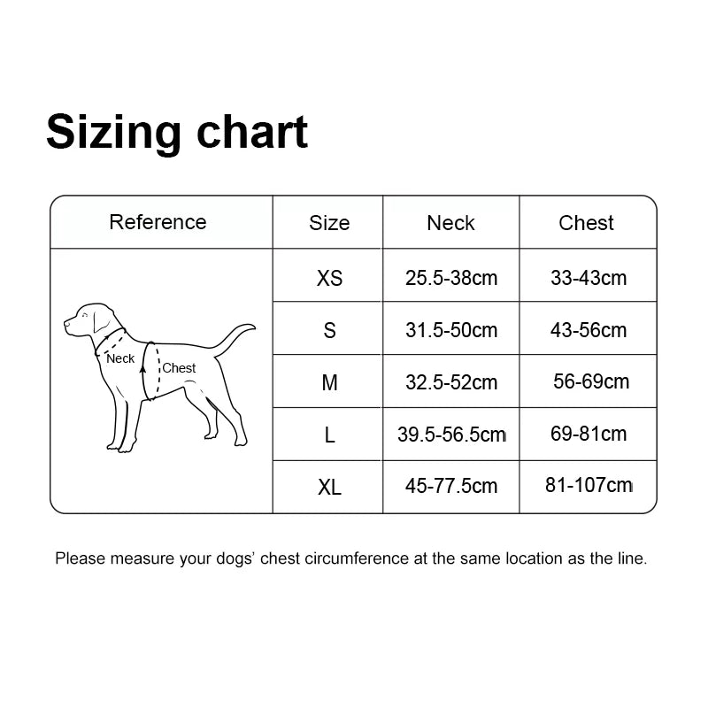 TrueLove LED Light-Up Dog Harness with Tracker Holder TLH6771 – size chart