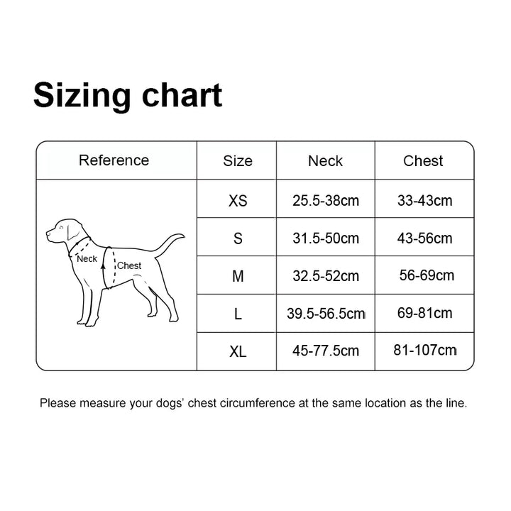 TrueLove LED Light-Up Dog Harness with Tracker Holder TLH6771 – size chart