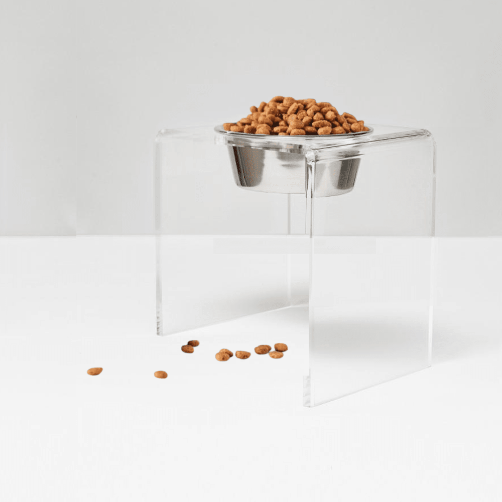 Hiddin Clear Acrylic Single Feeder with Silver Bowl – 12 in High