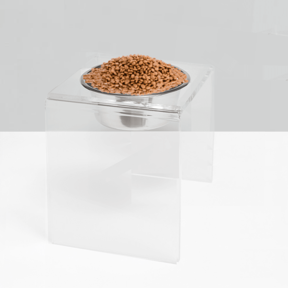 Hiddin Clear Acrylic Single Feeder with Silver Bowl – 12 in High