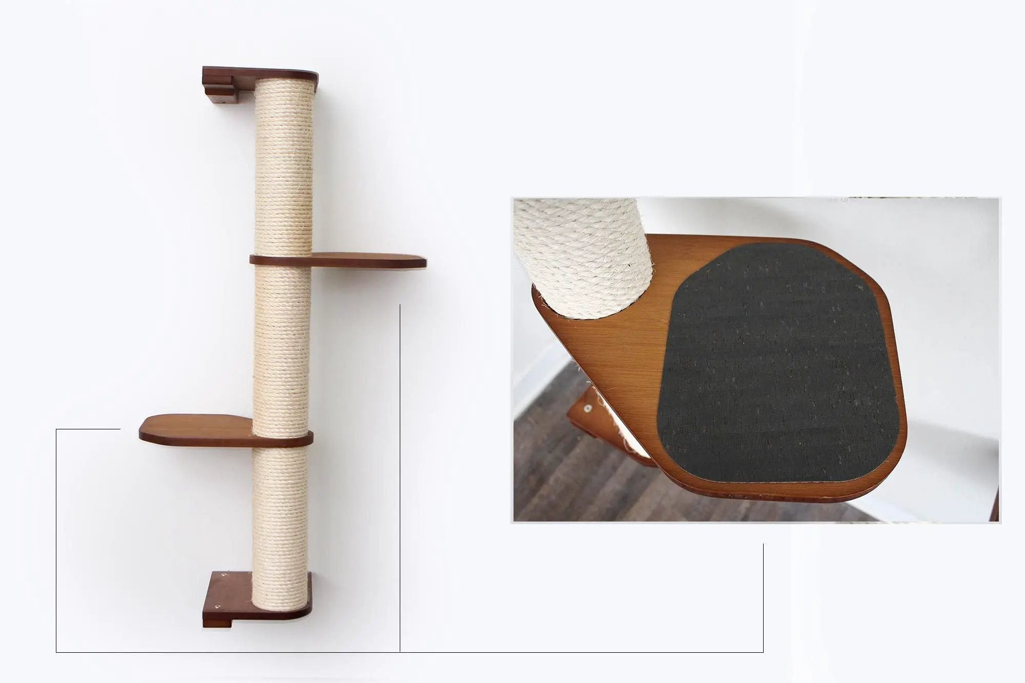 Cat scratching post: wall-mounted sisal-wrapped climbing pole with wooden shelves by Catastrophic Creations