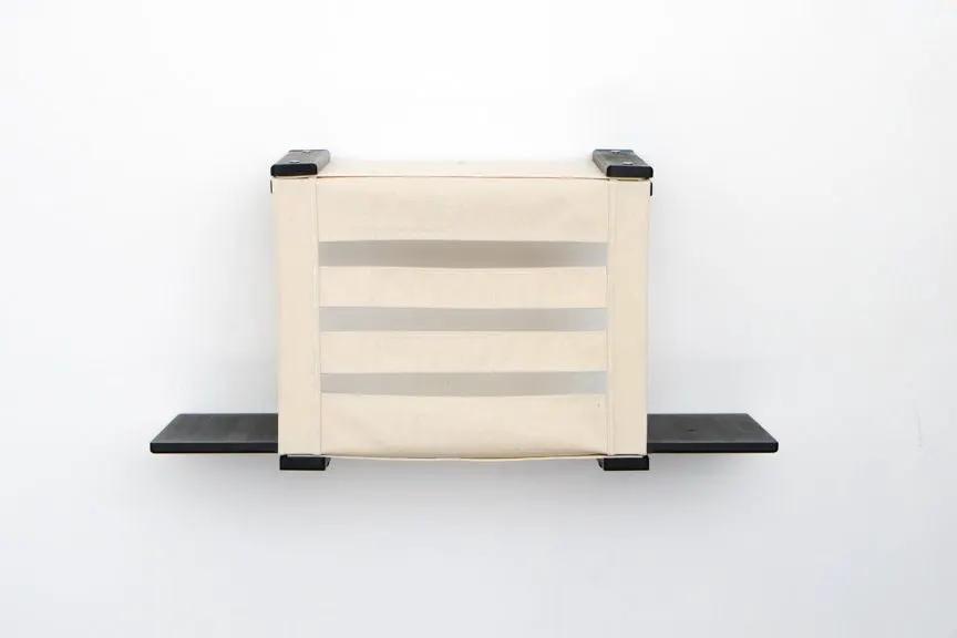 Cat Cubby for Wall - Covered Cat Bed by Catastrophic Creations, beige fabric with black metal hardware