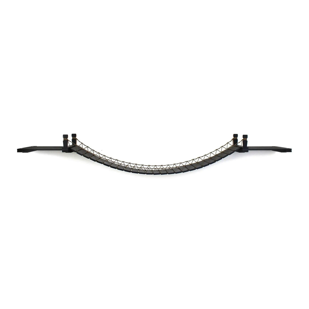 Cat Wall Bridge and Shelf Set, black curved cat bridge with rope lattice and wall mounts.
