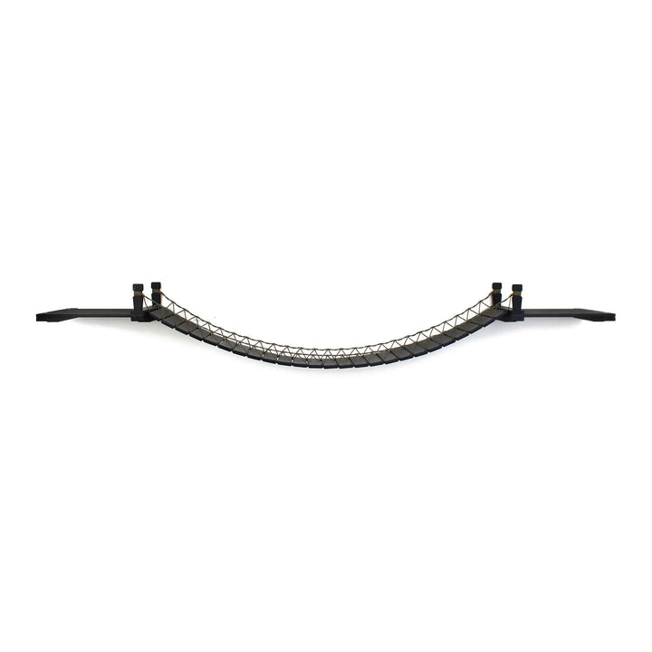 Cat Wall Bridge and Shelf Set, black curved cat bridge with rope lattice and wall mounts.