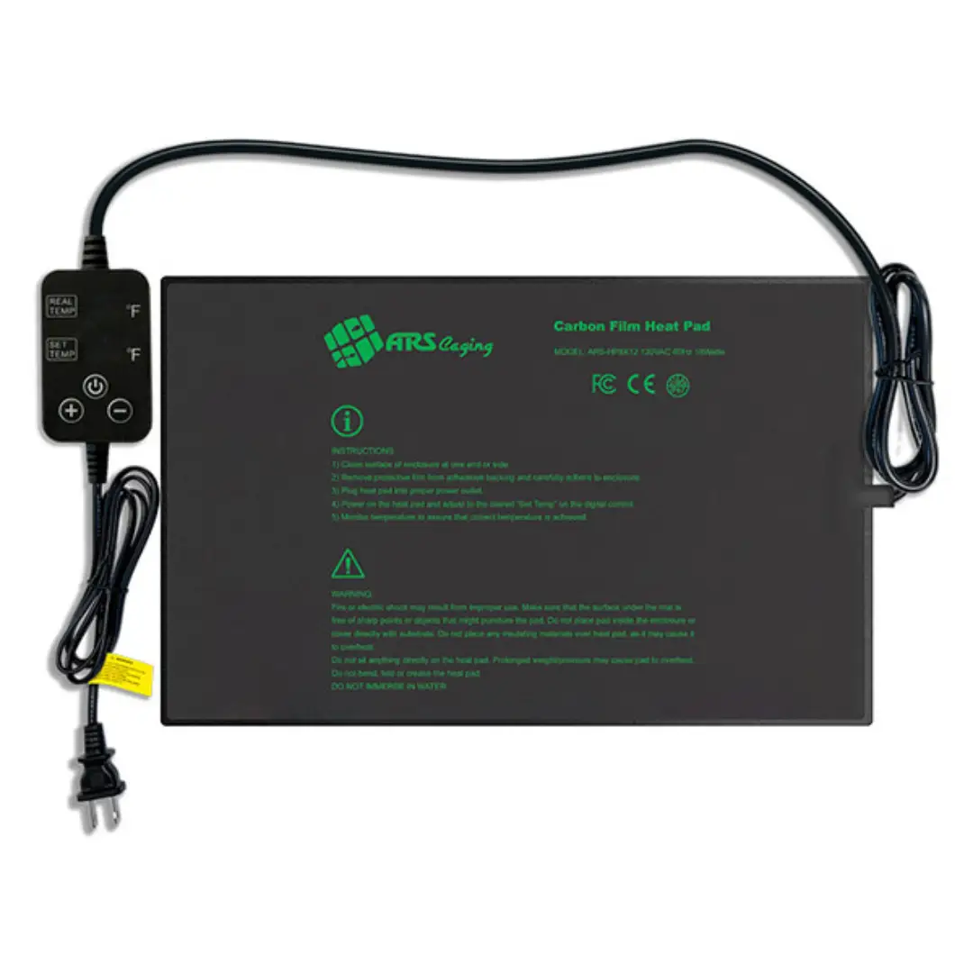 Under Tank Carbon Film Heat Mat with inline thermostat; black reptile heating mat by ARS Caging.
