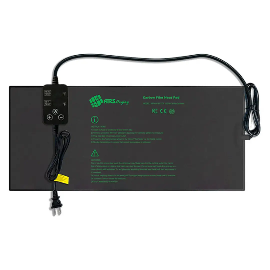 Under-tank carbon film heat pad with inline digital thermostat, black, by ReptiChip LLC