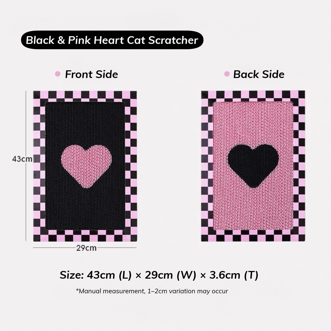 Paper Park Double-Sided Wall Cat Scratcher – Black &amp; Pink Heart – with dimensions