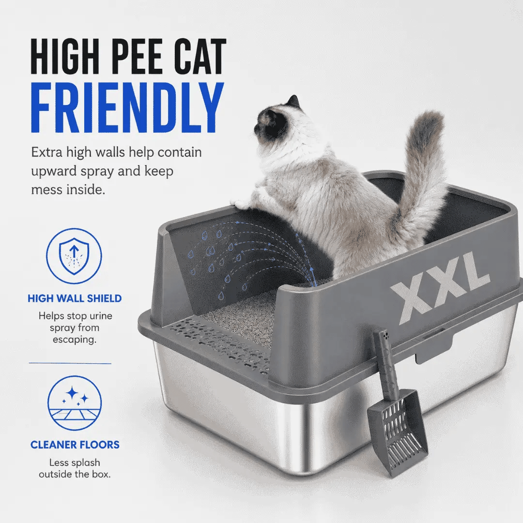 XXL 304 Stainless Steel Cat Litter Box by 4FurBaby