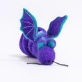 Load image into Gallery viewer, Catch a Mouse by the Tail wool cat toy, purple mouse with teal felt wings.
