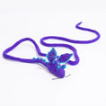 Load image into Gallery viewer, Catch a Mouse by the Tail wool cat toy, purple mouse with teal ears and long purple tail by Cat in the Box LLC
