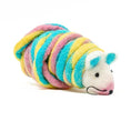 Load image into Gallery viewer, Catch a Mouse by the Tail wool cat toy, pastel rainbow yarn, mouse-shaped plush
