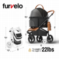 Cargar la imagen en la vista de la galería, Furvelo Jogger Pet Stroller for dogs with black body, perforated mesh, and brown leather handles.

