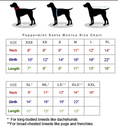 Carica l'immagine nel visualizzatore della galleria, Peppermint Santa Monica dog clothing size chart with neck, chest girth, and back length measurements in inches and measuring diagrams.
