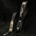 Load image into Gallery viewer, Bestia Platinum black leather dog leash with silver accents
