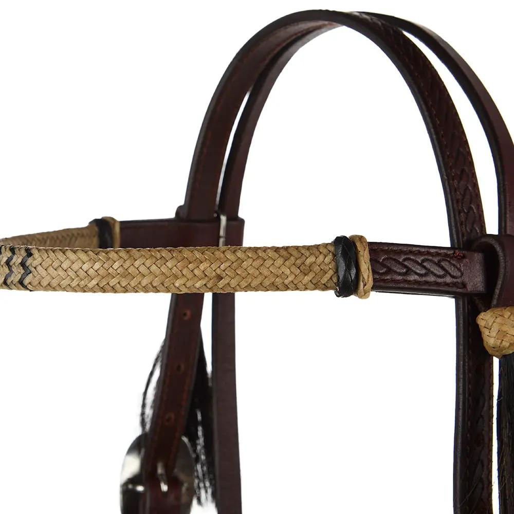 WD Tack Rawhide Browband Headstall Brown 5/8 Stainless Rope Tooling by Mayatex