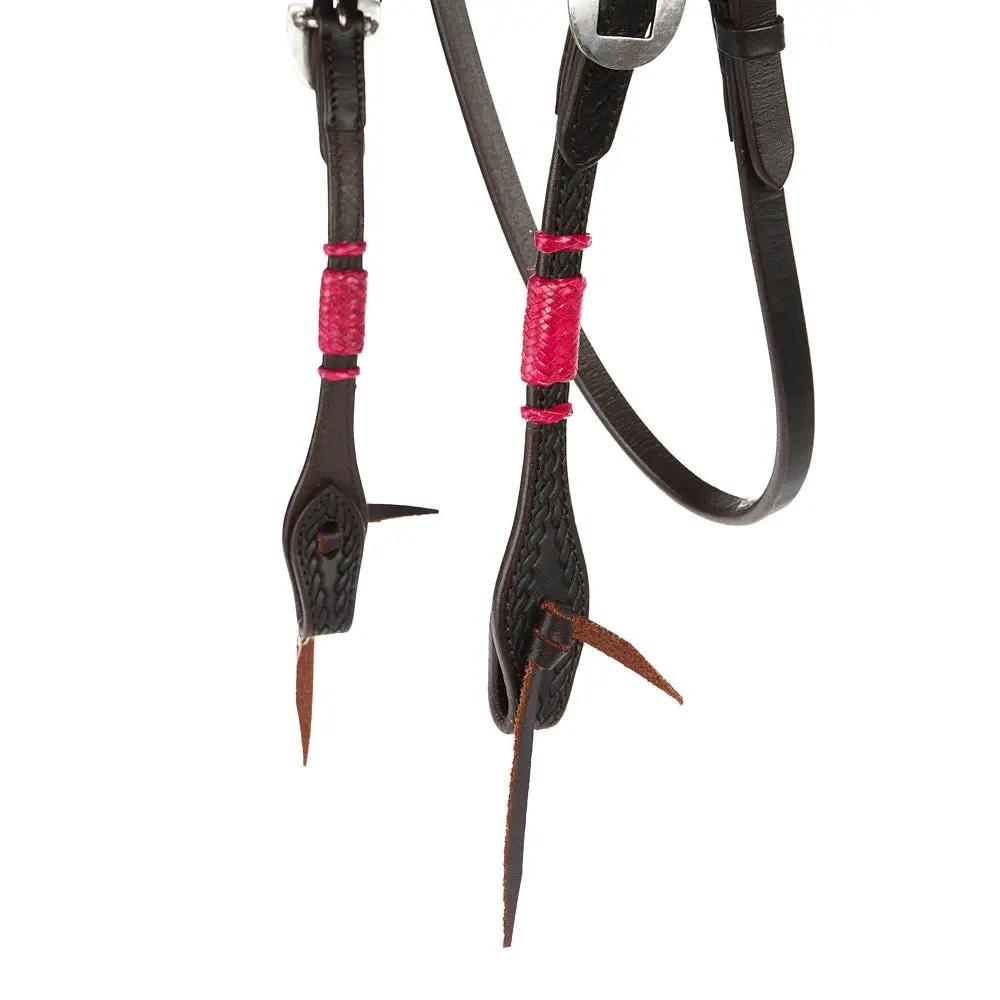 WD Tack Hot Pink Adjustable Rawhide Rope Tooled Browband Headstall by Mayatex