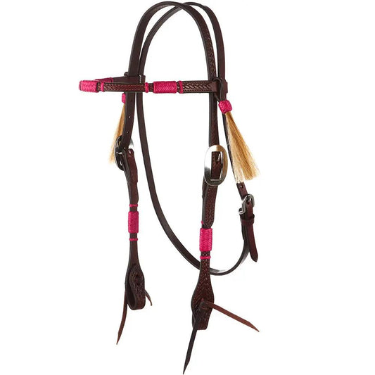 WD Tack Hot Pink Adjustable Rawhide Rope Tooled Browband Headstall by Mayatex