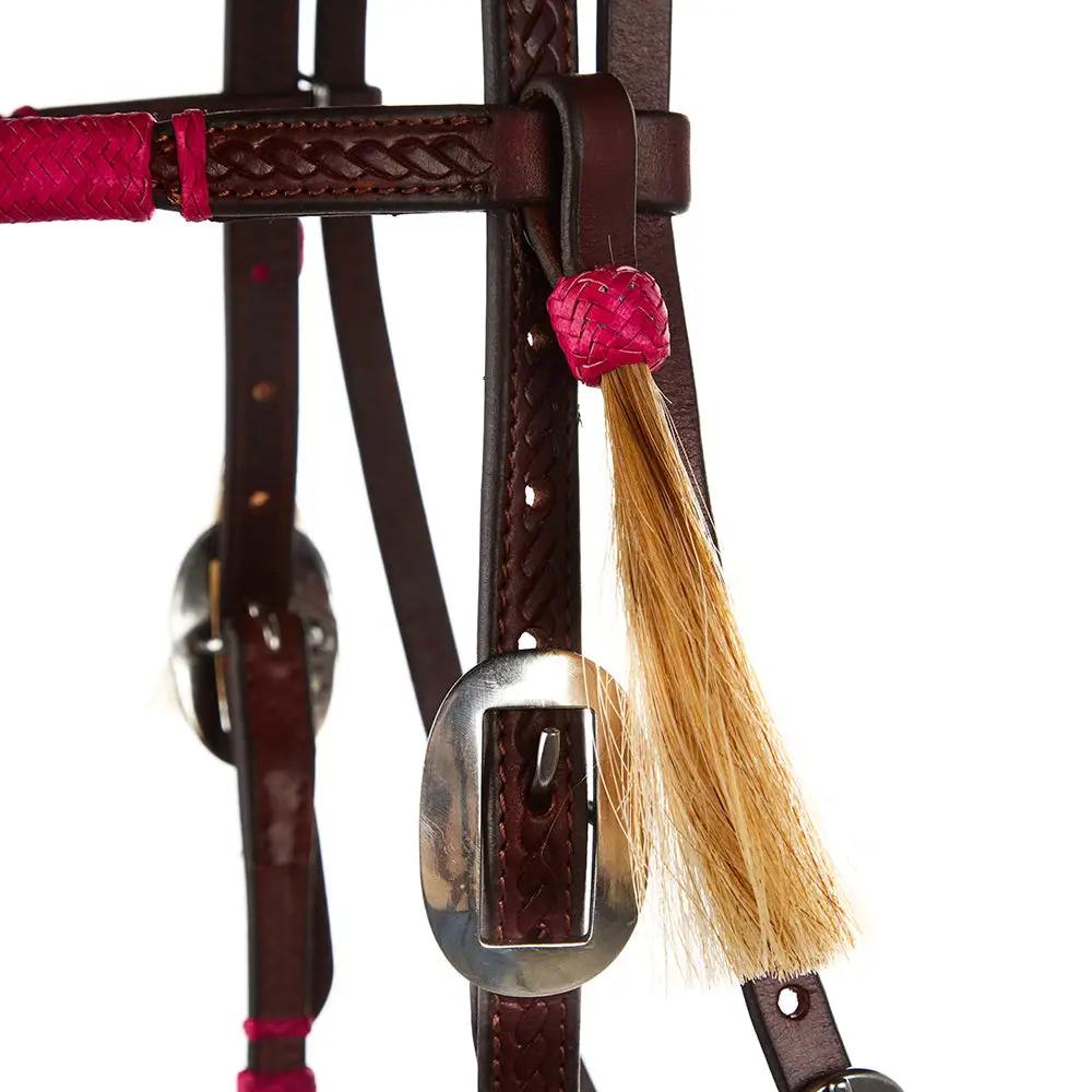 WD Tack Hot Pink Adjustable Rawhide Rope Tooled Browband Headstall by Mayatex