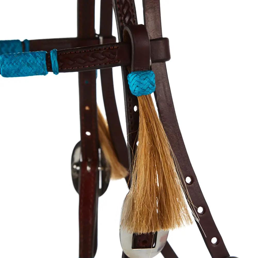 WD Tack Turquoise Rawhide Rope Tooled Browband Headstall With Heavy Stainless Steel Cart Buckles by Mayatex