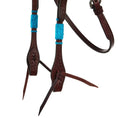 Load image into Gallery viewer, WD Tack Turquoise Rawhide Rope Tooled Browband Headstall With Heavy Stainless Steel Cart Buckles by Mayatex
