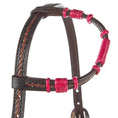Bild in Galerie-Betrachter laden, WD Tack Hot Pink Rawhide Rope Tooled Single Ear Headstall With Turquoise Dyed And Steel Buckles by Mayatex
