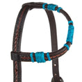 Load image into Gallery viewer, WD Tack Turquoise Dyed Rawhide Rope Tooled Single Ear Headstall by Mayatex
