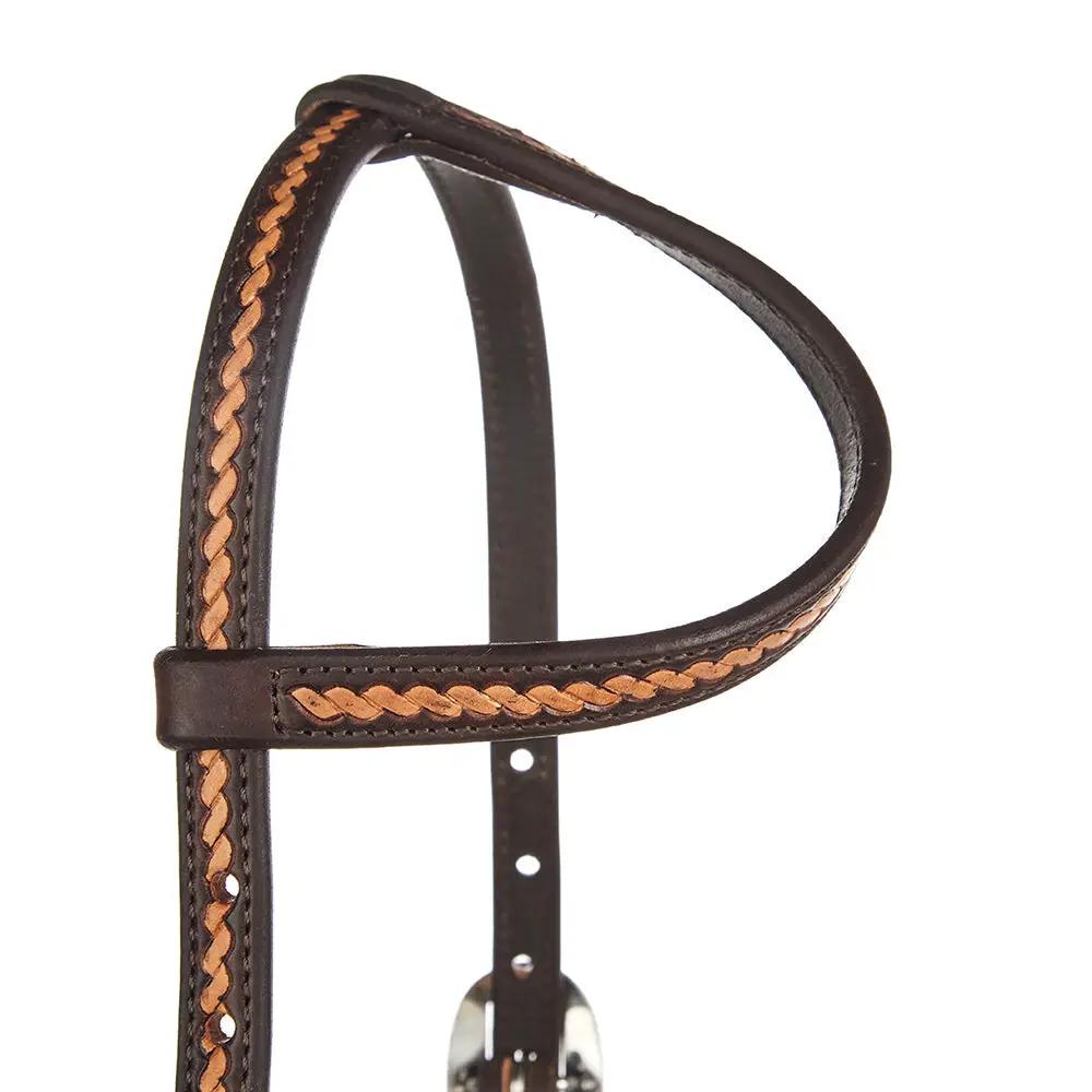 WD Tack Medium Oil Rope Tooled Headstall Brown 5/8 Inch Single Ear by Mayatex