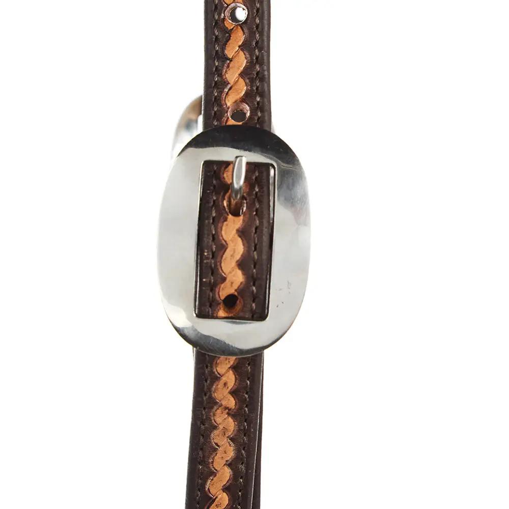 WD Tack Medium Oil Rope Tooled Headstall Brown 5/8 Inch Single Ear by Mayatex