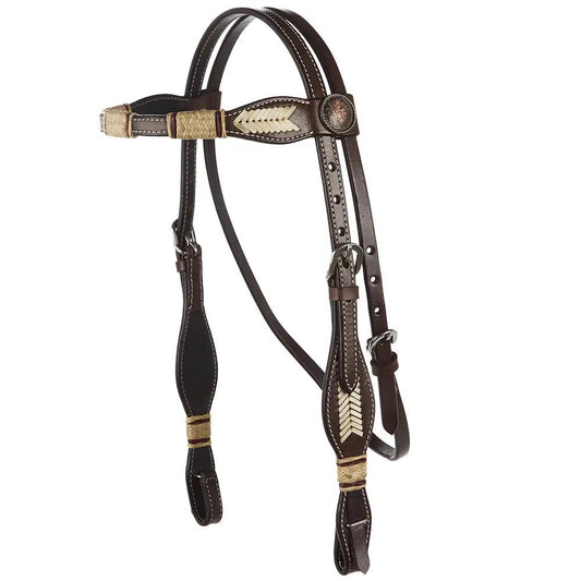WD Tack Natural Rawhide Scalloped Quick Change Browband Headstall Heavy Oiled Leather by Mayatex