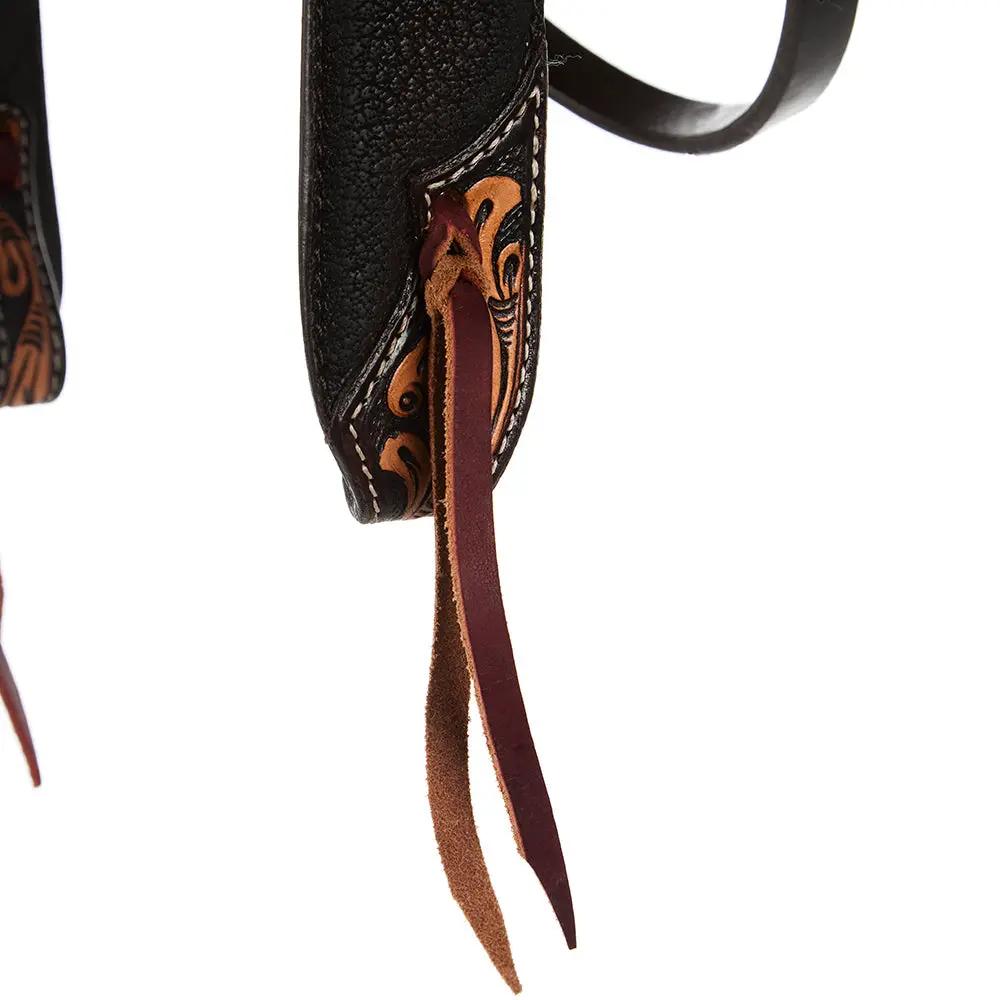 WD Tack Black Hide Overlay Tooled Browband Headstall Steel Hardware by Mayatex