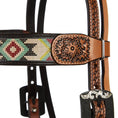 Carica l'immagine nel visualizzatore della galleria, WD Tack Turquoise Rust Beadwork Browband Headstall - Aztec Accents by Mayatex
