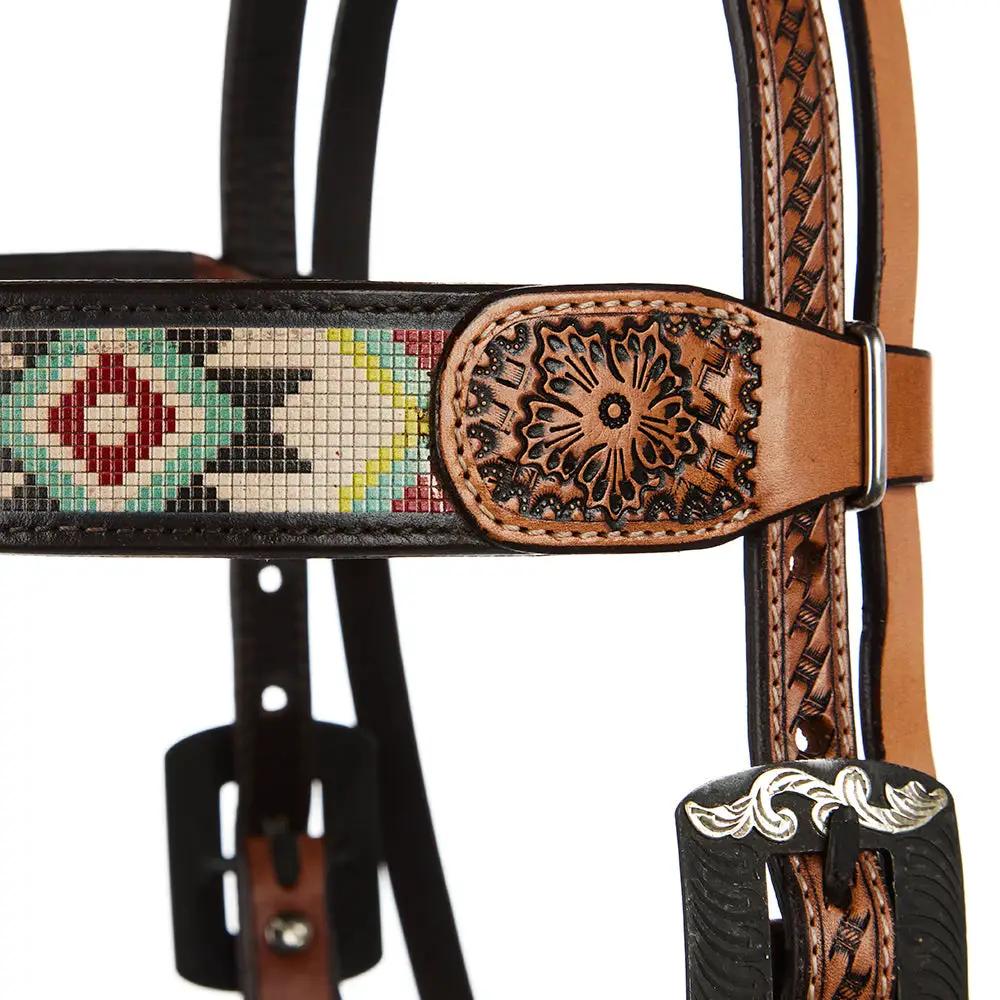 WD Tack Turquoise Rust Beadwork Browband Headstall - Aztec Accents by Mayatex