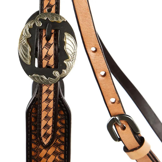 WD Tack Ranger Browband Headstall Black Natural Leather Basket Stamp by Mayatex