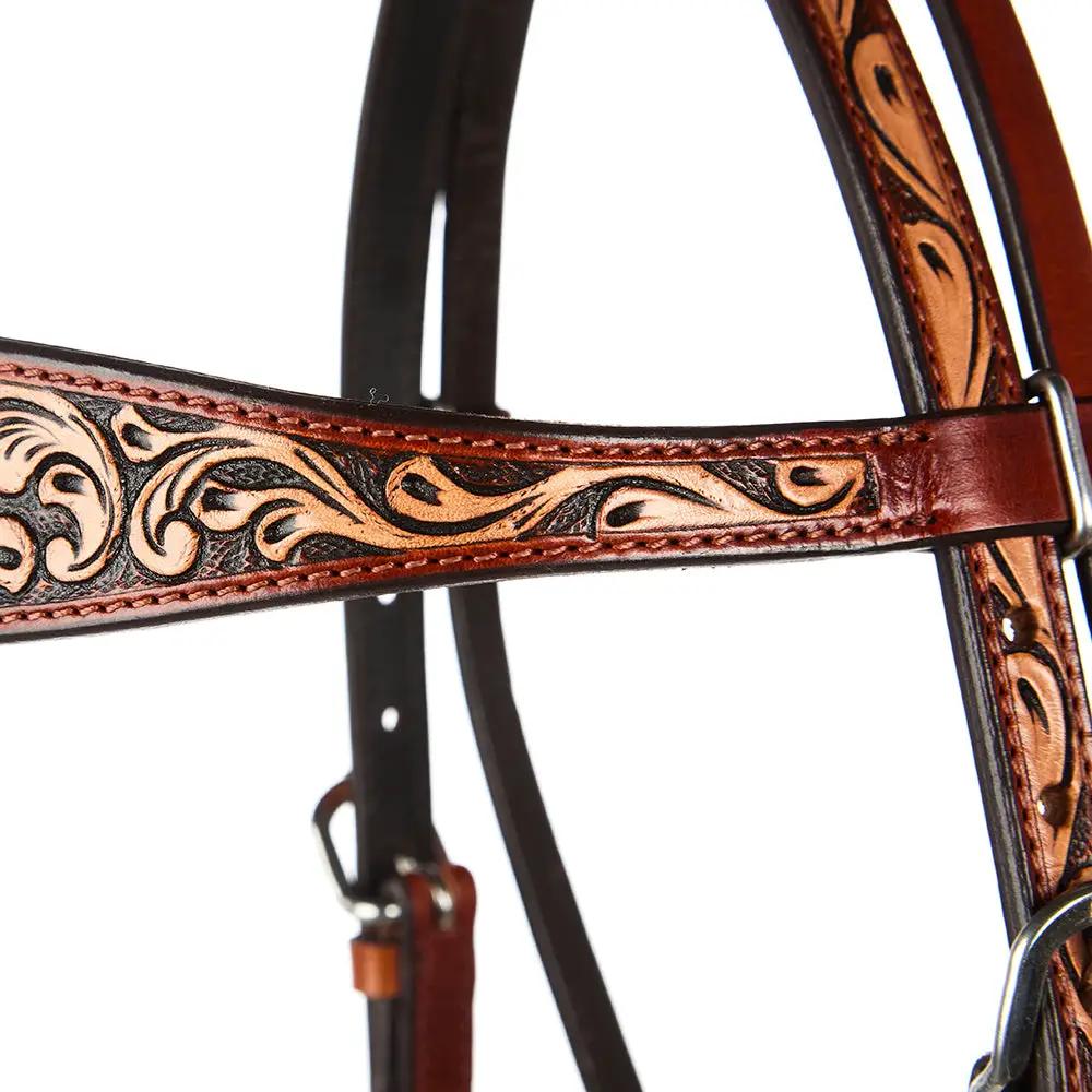 WD Tack Floral Tooled Chestnut Browband Headstall Stainless Steel by Mayatex
