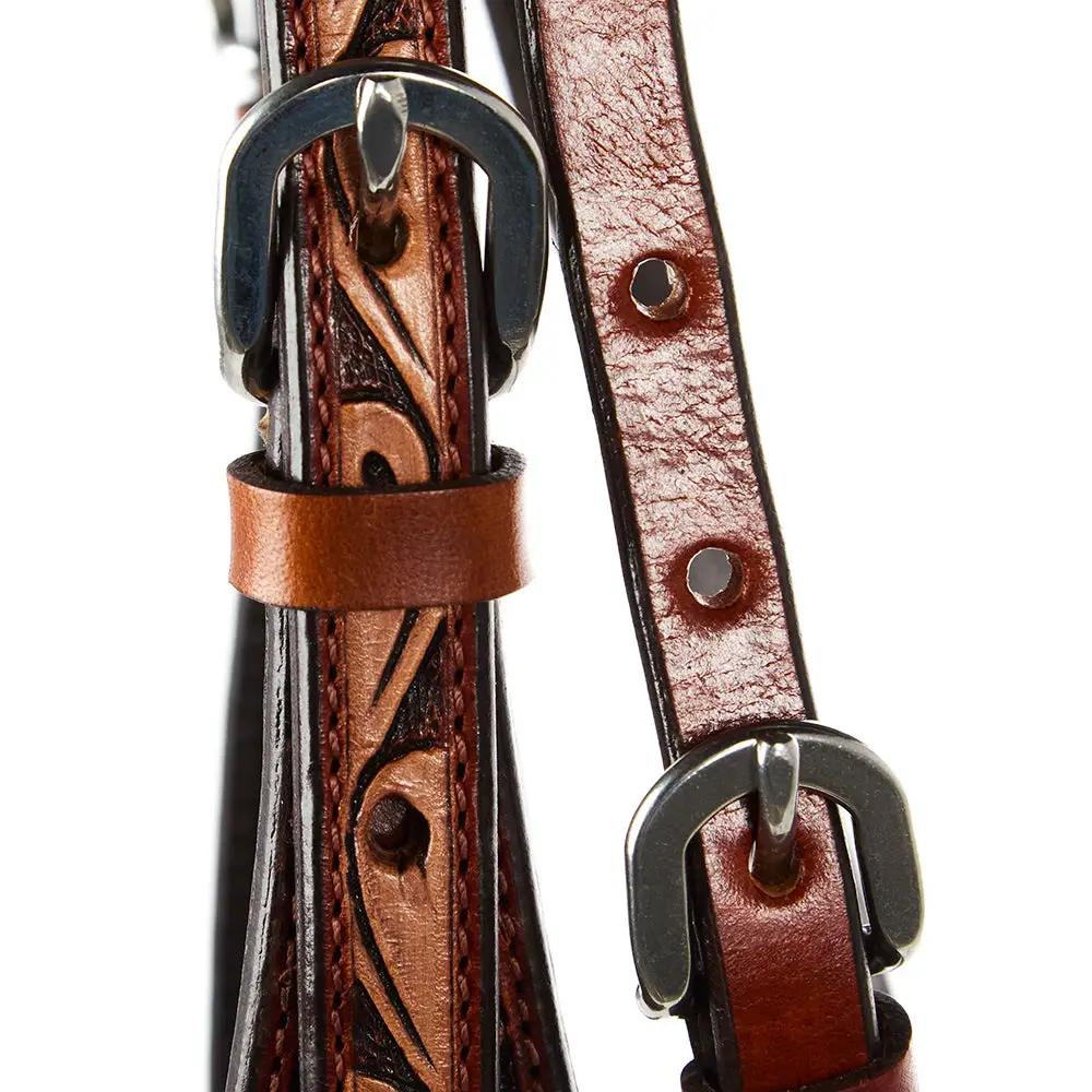 WD Tack Floral Tooled Chestnut Browband Headstall Stainless Steel by Mayatex