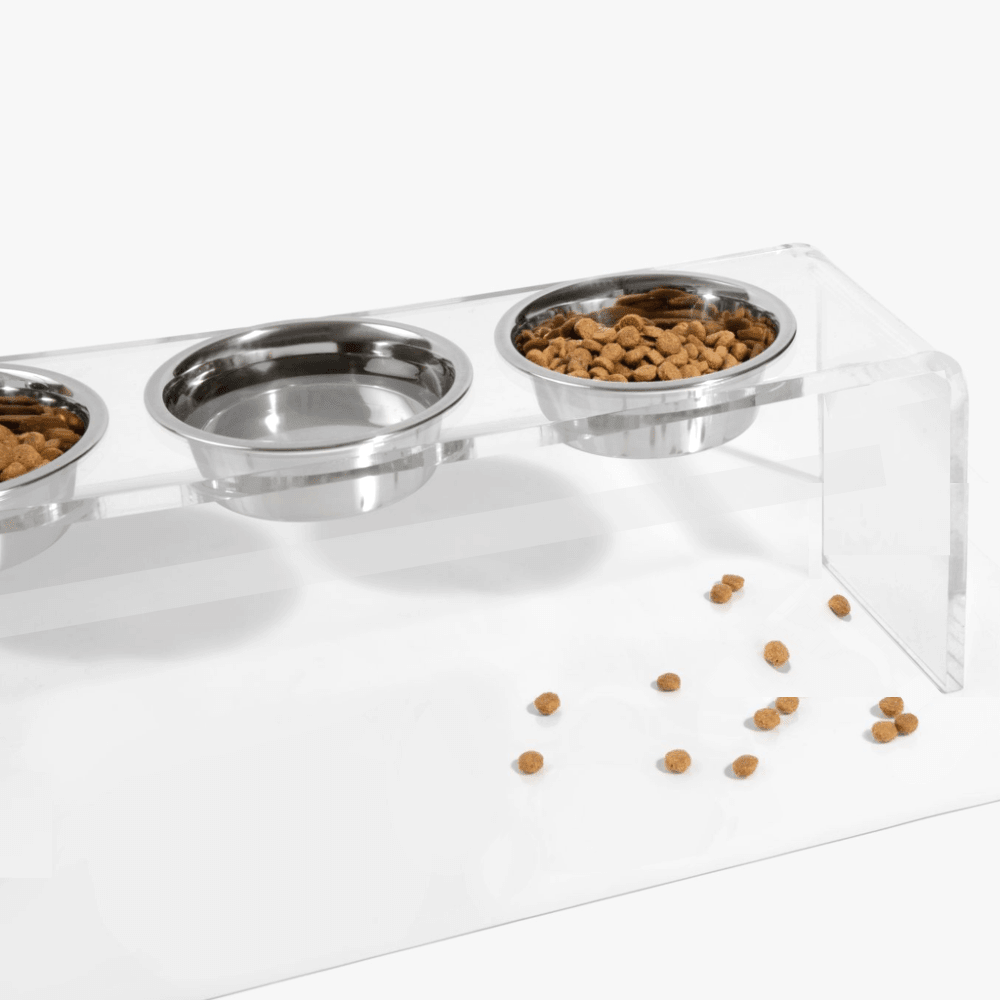 Hiddin Clear Acrylic Triple Feeder with Silver Bowls – 12 in High