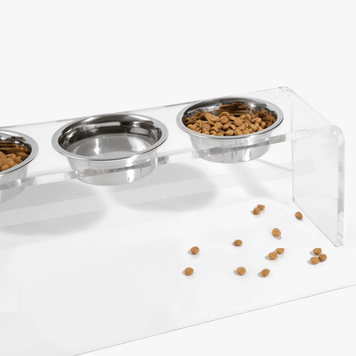 Hiddin Clear Acrylic Triple Feeder with Silver Bowls – 12 in High