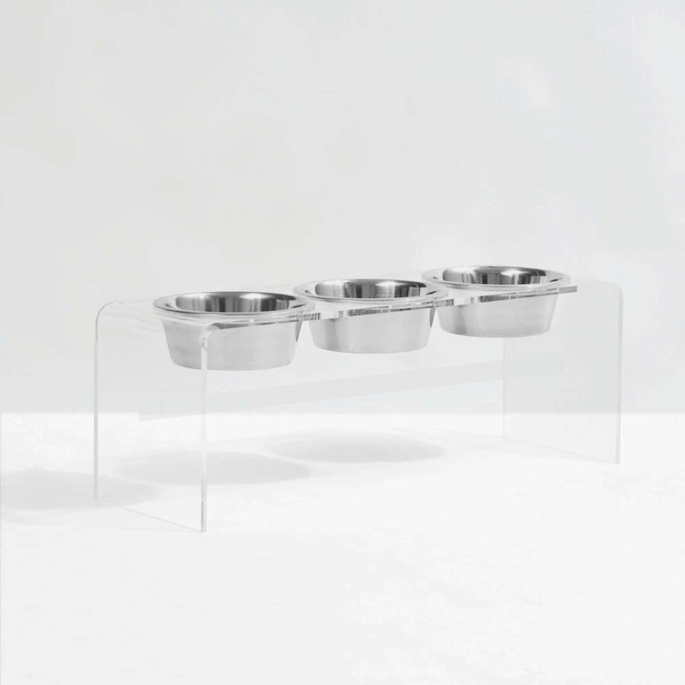 Hiddin Clear Acrylic Triple Feeder with Silver Bowls – 12 in High