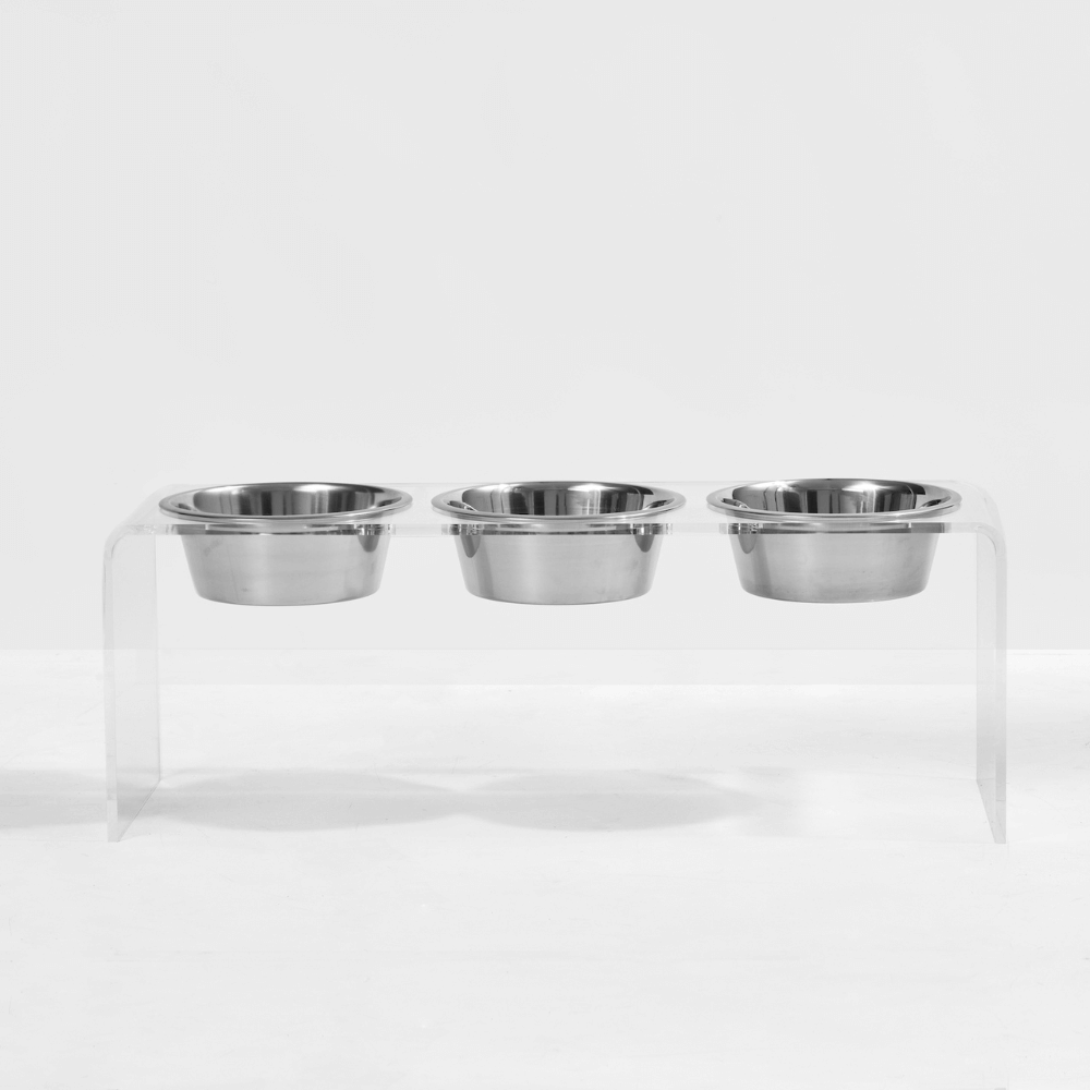 Hiddin Clear Acrylic Triple Feeder with Silver Bowls – 12 in High