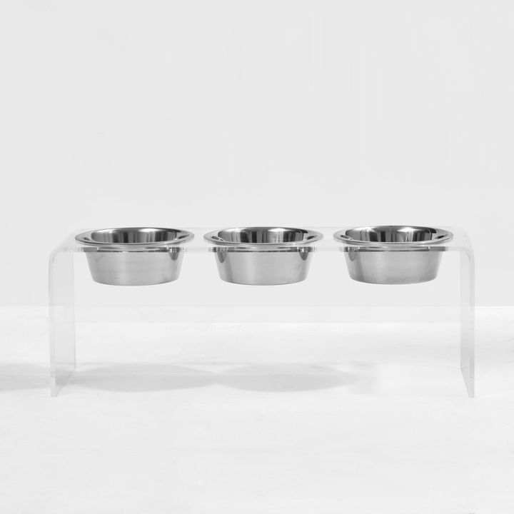 Hiddin Clear Acrylic Triple Feeder with Silver Bowls – 12 in High