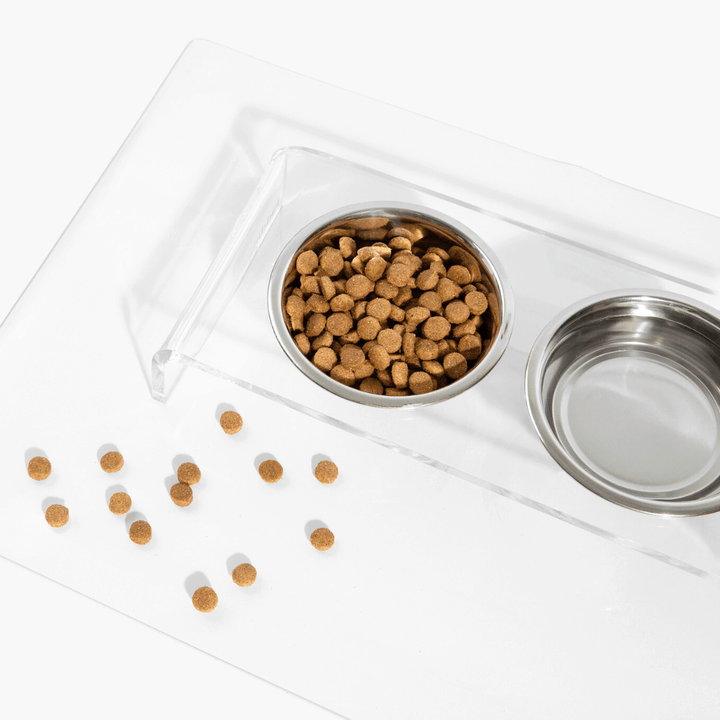 Hiddin Clear Acrylic Triple Feeder with Silver Bowls – 7 in High