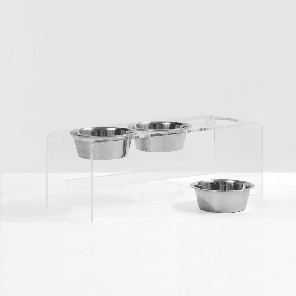 Hiddin Clear Acrylic Triple Feeder with Silver Bowls – 12 in High