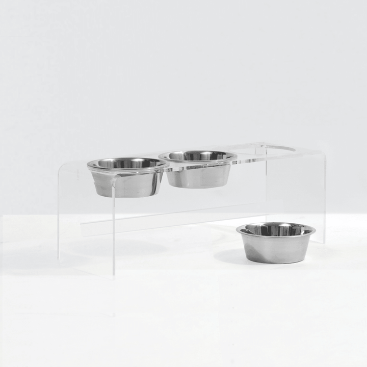 Hiddin Clear Acrylic Triple Feeder with Silver Bowls – 12 in High