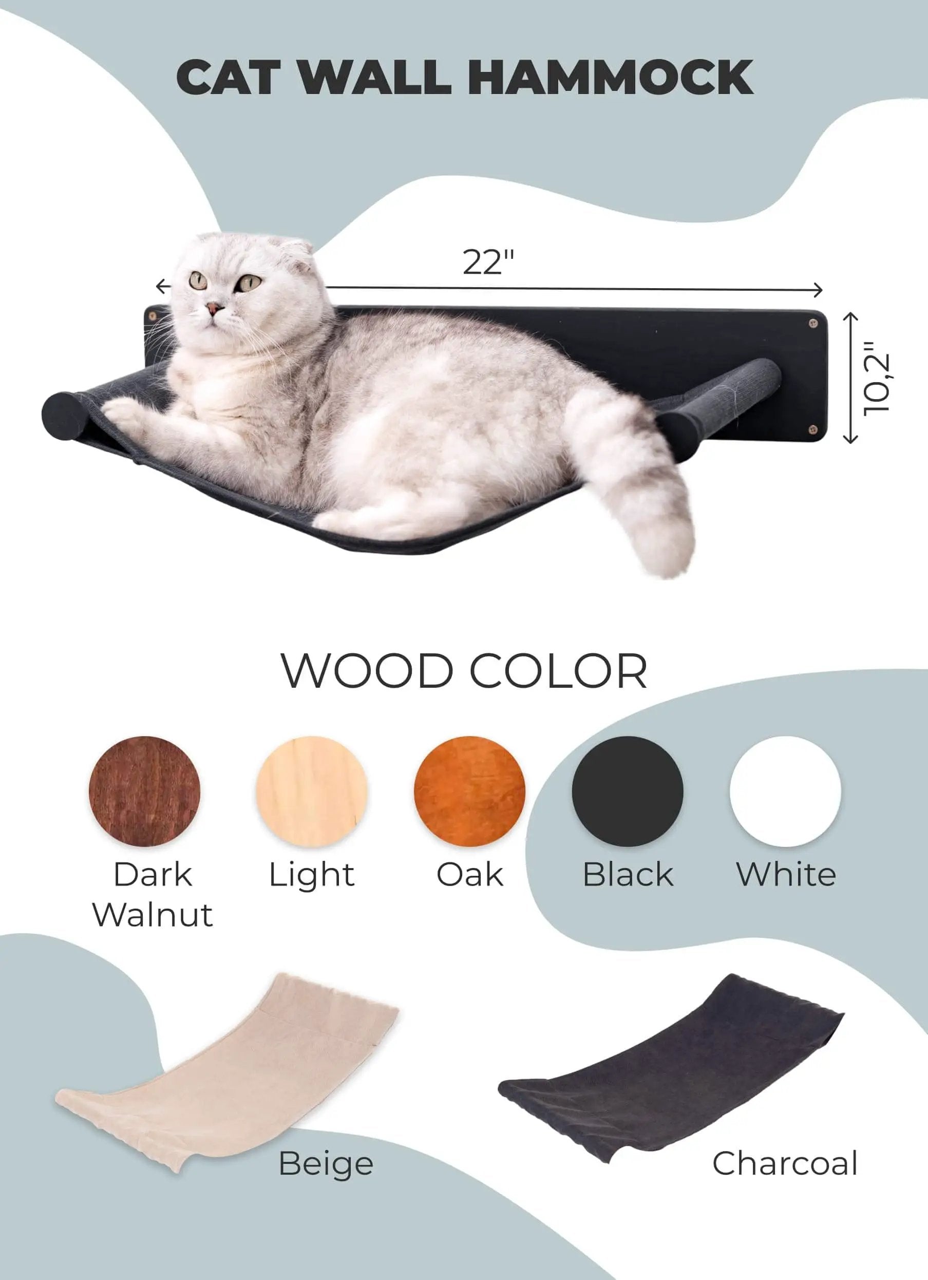 Cat Hammock Shelf by Enjoy The Wood B2B; 22-inch wood mount with black fabric hammock.