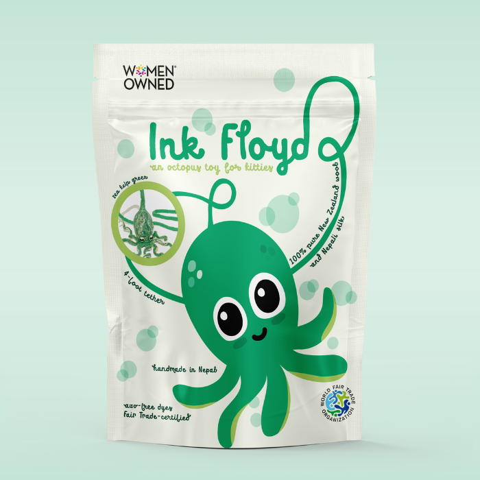 Ink Floyd green wool octopus cat toy by Cat in the Box LLC
