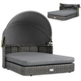 Bild in Galerie-Betrachter laden, Wicker dog house with adjustable canopy and gray cushions by DirectDeals; PatioJoy logo visible.
